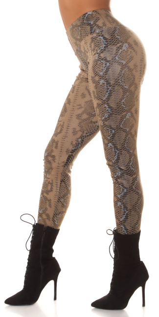 Highwaist faux leather Leggings with Snake print Brown